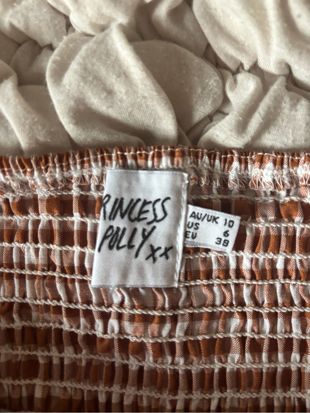 Princess Polly Rust and White Gingham Tie-Front Cropped Cami - Picture 3 of 4